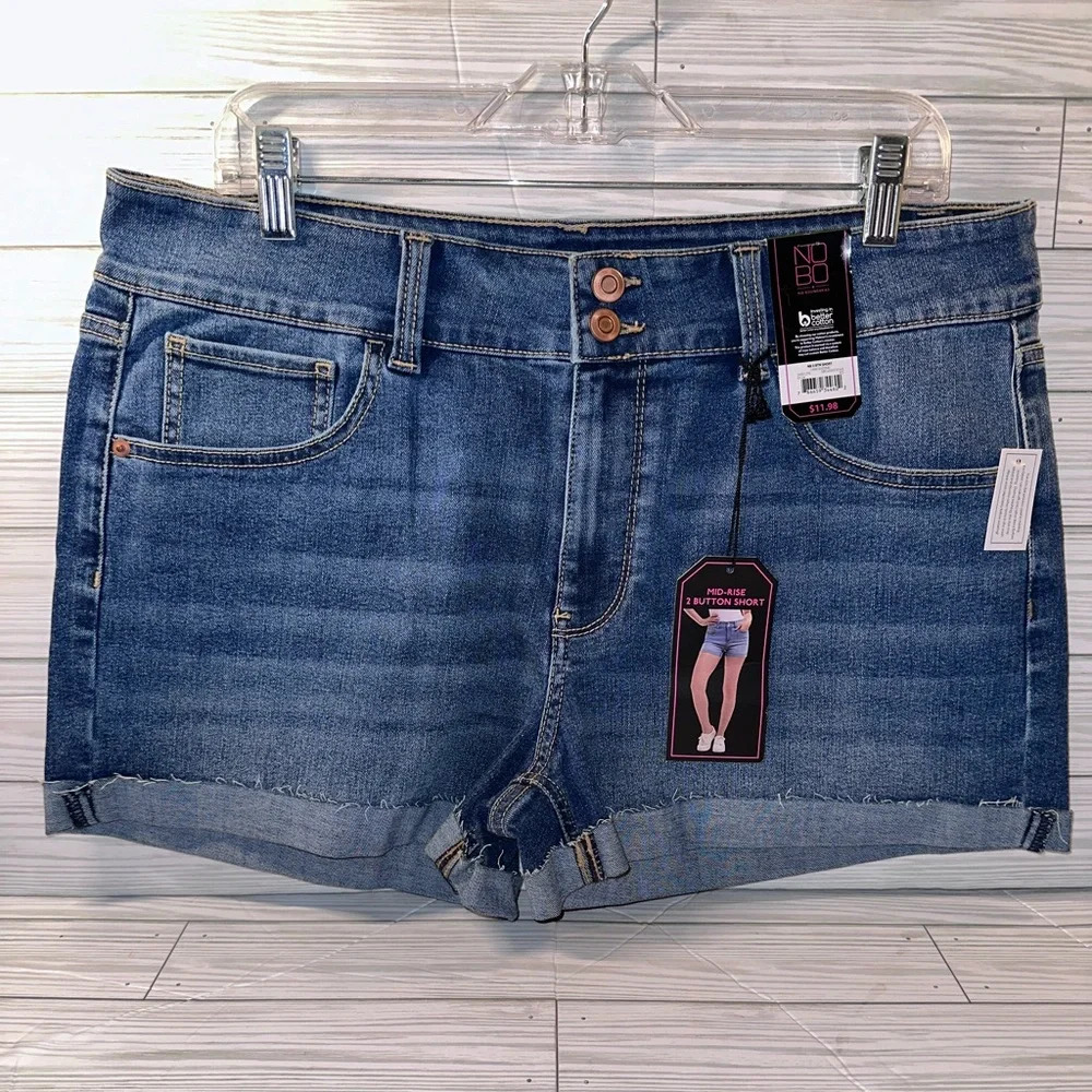 No boundaries 2 button mid rise denim shorts
